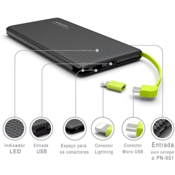 Carregador Portátil Power Bank 10.000mah Universal Piening - Z-Teclin